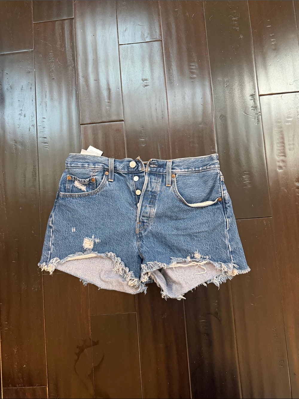High-Rise Distressed Blue Denim Cutoff Shorts
